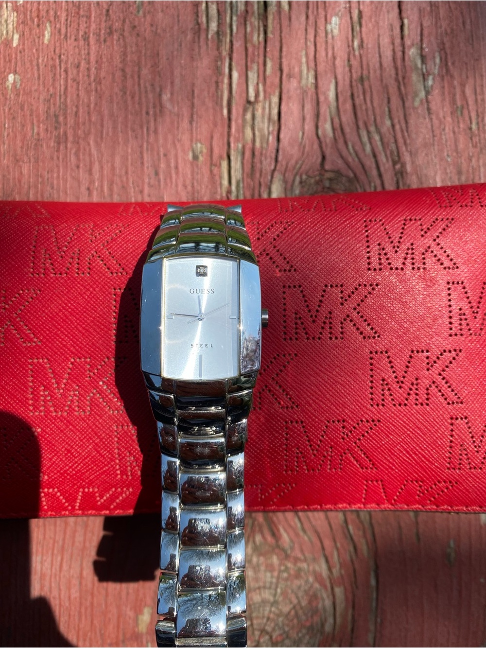 Guess Silver-Tone Bracelet Watch with Rectangular Dial